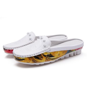 OEM Ladies White Calfskin Slip-On Loafers With White Bottom Sole