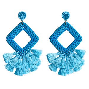 Europe And The United States Brand Earrings Geometric Rattan Woven Earrings Blue Tassel Earrings