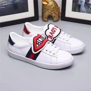 High Quality Cowhide Couples Sneakers With Red Lips Embroidery