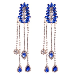 Blue Multi-Layer Glass Rhinestone Earring Women Fashion Long Earring Bohemian Style Earring