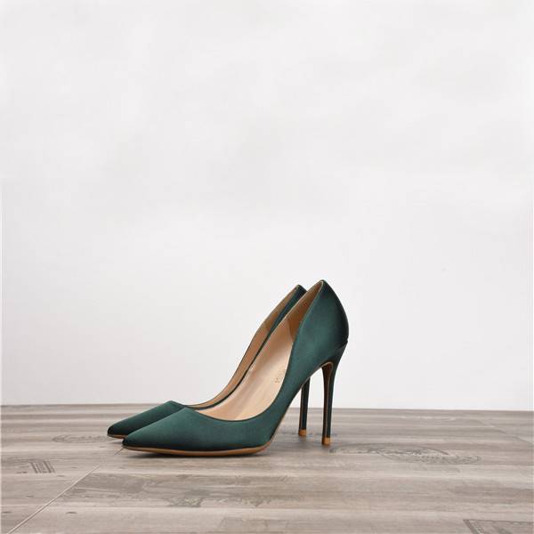 Dark Green Silk Satin Women Heels Featured Image