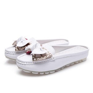 High End Quality White Cowhide Half-Slippers Loafers Manufacturer