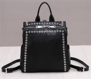High Quality Fashion Rivet Backpacks And Crossbody Bag Black Cowhide Leather