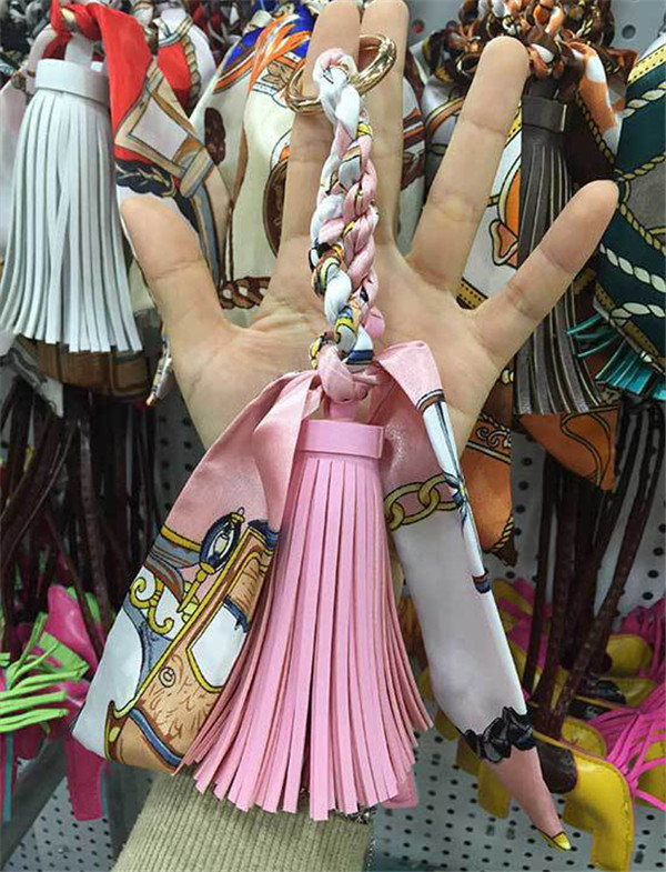Bag Hanging Aceesory Pink Leather Tassel Bag Accessory Factory Featured Image