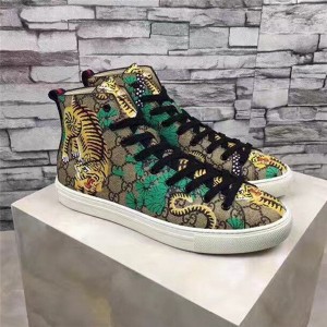 High-Grade Tiger Printed PVC Fabric Sneakers Ankle Boots With Black Shoeslace