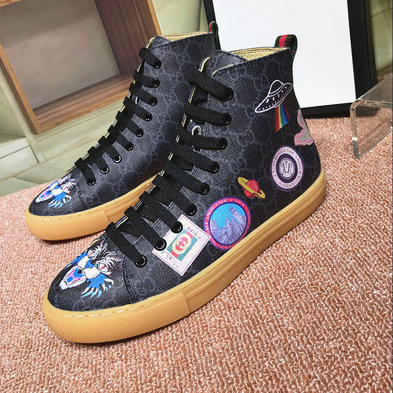 High Quality Black Printed PVC Fabric Sneakers Boots For Men Featured Image