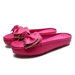 OEM Made Women Hot Pink Cow Leather Half-Slippers Shoes