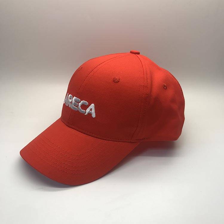 Orange 6 panel top quatliy baseball cap with white flat embroidery custom logo