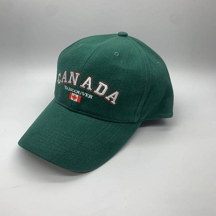 Top quality green color embroidery cap with brass buckle and ring at back