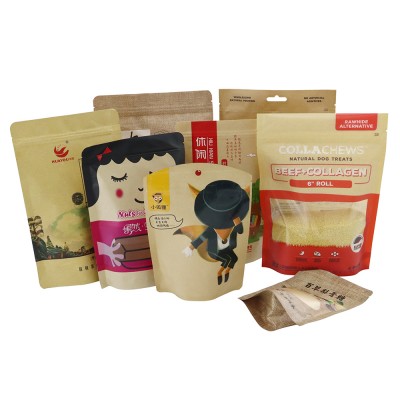 Custom Stand up Pouch Spout Pouch Flat Bottom Bag with Zipper Kraft Paper Bag Seal Packaging Bag for Tea Coffee Nuts Snacks Food Digital Products Cosmetics
