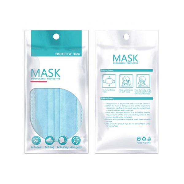 Brc Standrad Custom Logo Printed Three Side Seal Plastic Face Mask Packaging Bag with Zipper and Tear Notches Featured Image