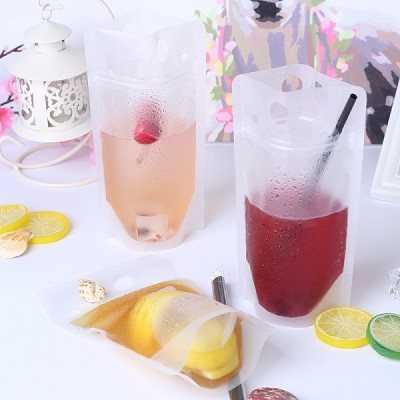 translucent reclosable hand held zipper plastic drinking bags clear juice drink pouches with straws