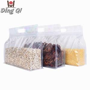 Stock transparent plastic flat bottom pouch with handle