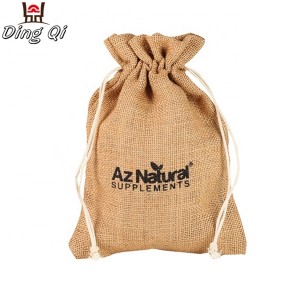 Hot sale custom printed logo coffee bean linen drawstring bag