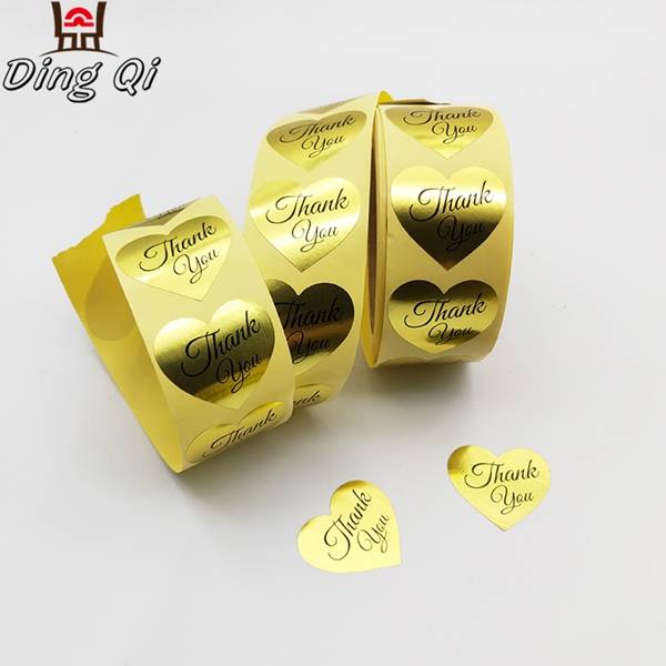 Gold foil stickers heart shape thank you labels