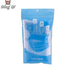 Clear window plastic three side sealed medical surgical face mask zipper bag