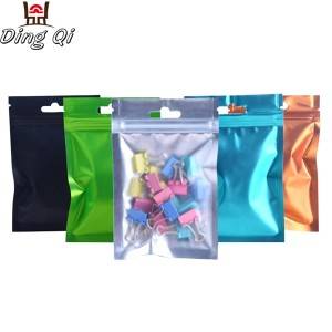 Stock matte finish one side transparent aluminum foil three side seal zipper bag with hang hole