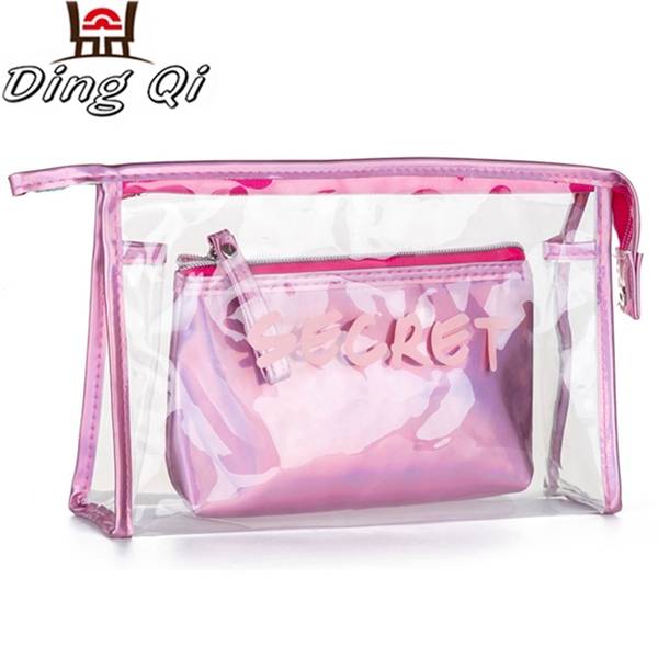 Custom laser frosted transparent pvc clear travel cosmetic set bags cases