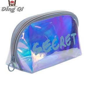 Custom logo laser rainbow hologram transparent pvc cosmetic pouch bag