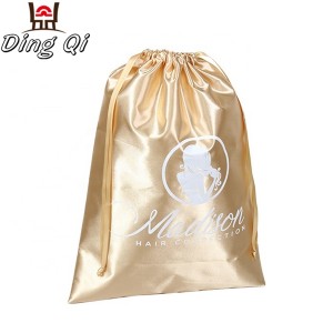 Custom logo printed silk drawstring bag for hair