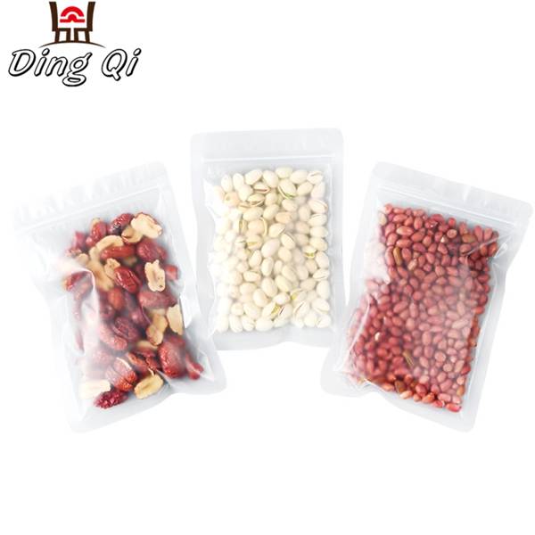 Stock frosted transparent three side seal food packaging bag with zipper