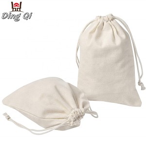 Promotional natural canvas cotton drawstring gift pouch bag