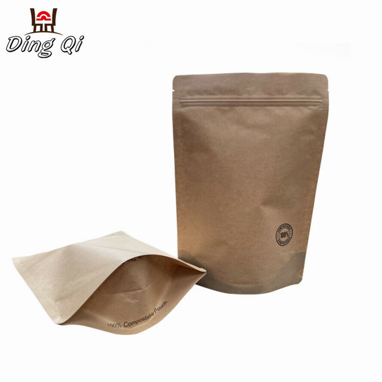 Reusable eco zip brown paper compost biodegradable kraft stand up pouch coffee bags