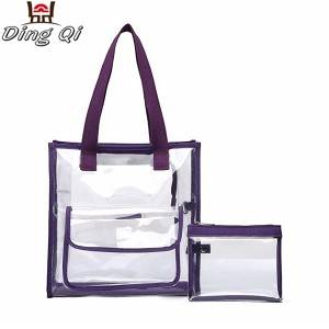 Pvc travel transparent zipper fashion tote bag with handle