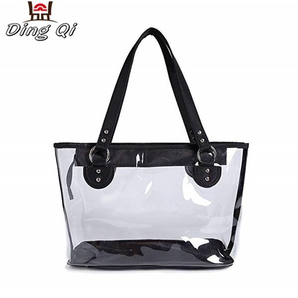 Factory wholesale pvc transparent plastic black handbag