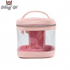 Custom pink pvc cosmetics bag transparent make up zipper pouch with handle