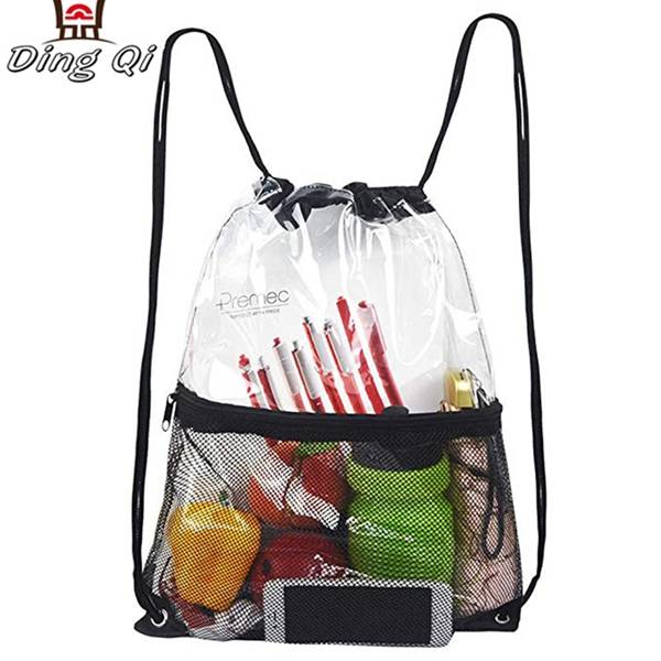 Promotional pvc clear drawstring bag outdoor travel backpack