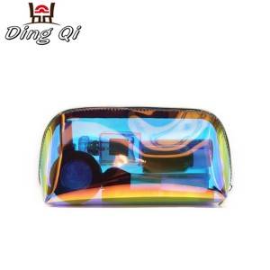 Custom transparent laser hologram PVC cosmetic zipper bag