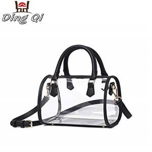 Custom PVC transparent tote handbag clear zipper for ladies