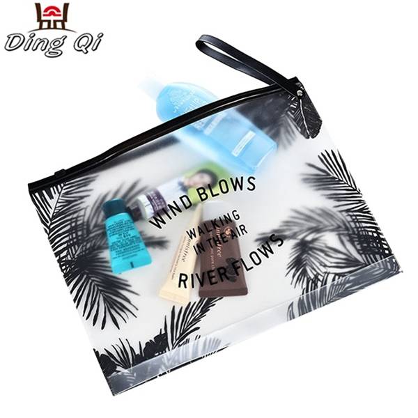 Travel custom printed transparent frosted cosmetic bag clear make up bag with zipper