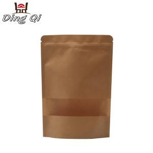 Stock matte kraft paper pouch with window and zipper