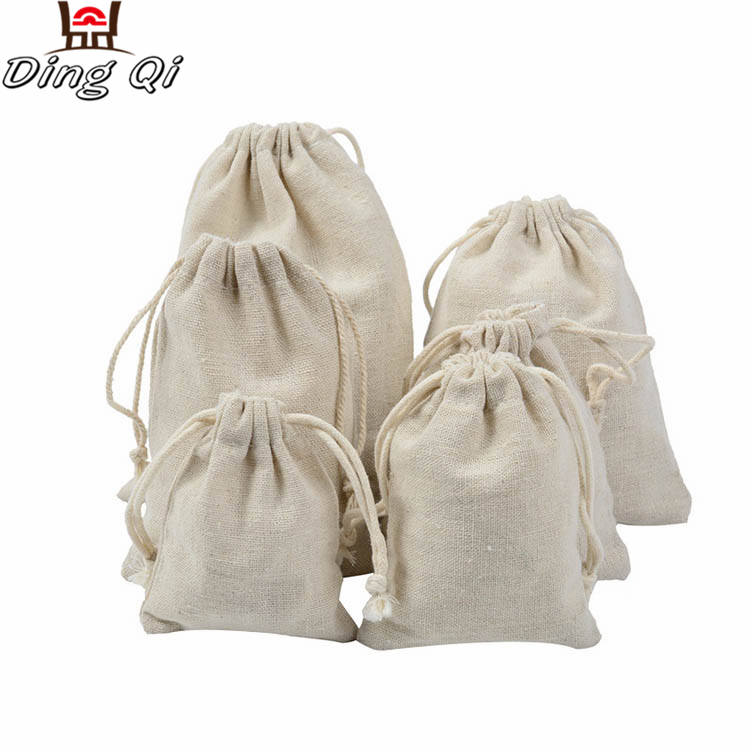 Reusable personalized canvas organic cotton muslin drawstring bag