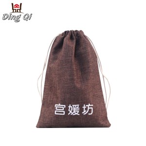 Reusable natural cotton storage pouch linen drawstring bag