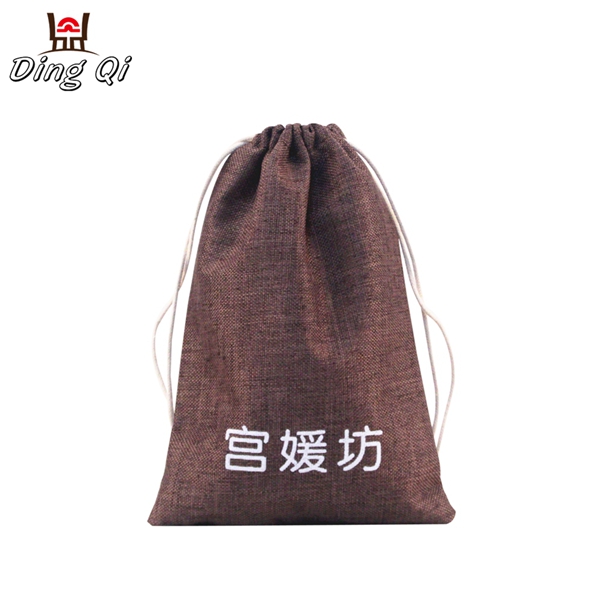 Reusable natural cotton storage pouch linen drawstring bag