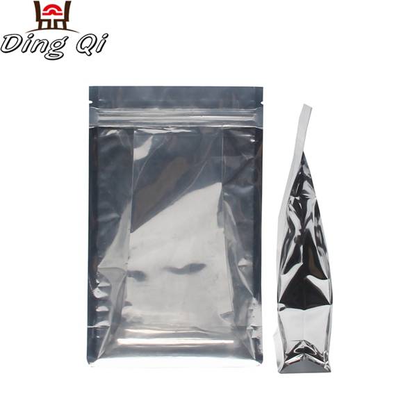 Stock window plastic foil eight side seal pouch with zipper