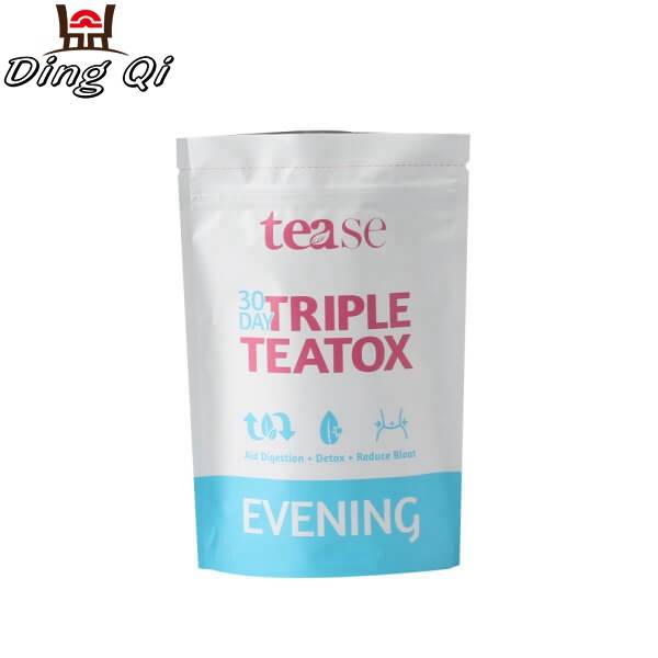 White aluminum foil tea stand up pouches with matte surface