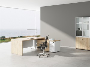 L shape office desk with pedestal and filing cabinet