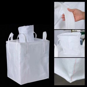 FIBC जंबो बैग फ्लैट तल और 4 लूप, शीर्ष पर सफेद रंग का चार्जिंग टोंटी