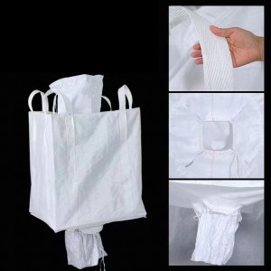 FIBC Jumbo Bag з плоскім дном і 4 завесамі;  Носік для зарадкі і разрадкі зверху і знізу