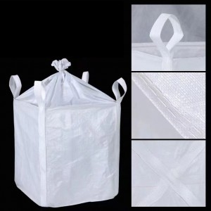 FIBC Jumbo Bag with flat bottom and 4 Loops , Belt across the bottom and cover on the top