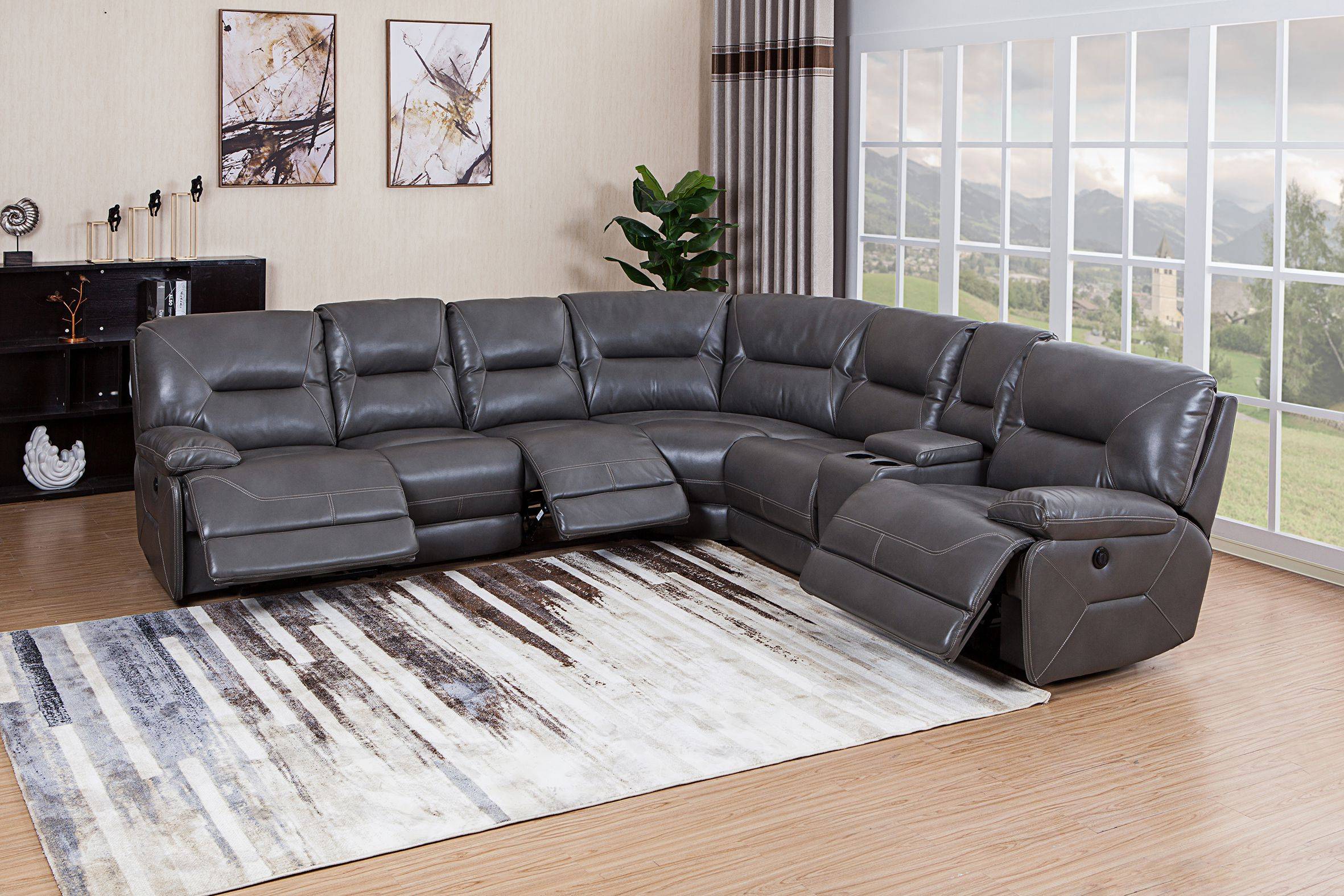 2019 new design indoor luxury leather electric recliner sectional sofa