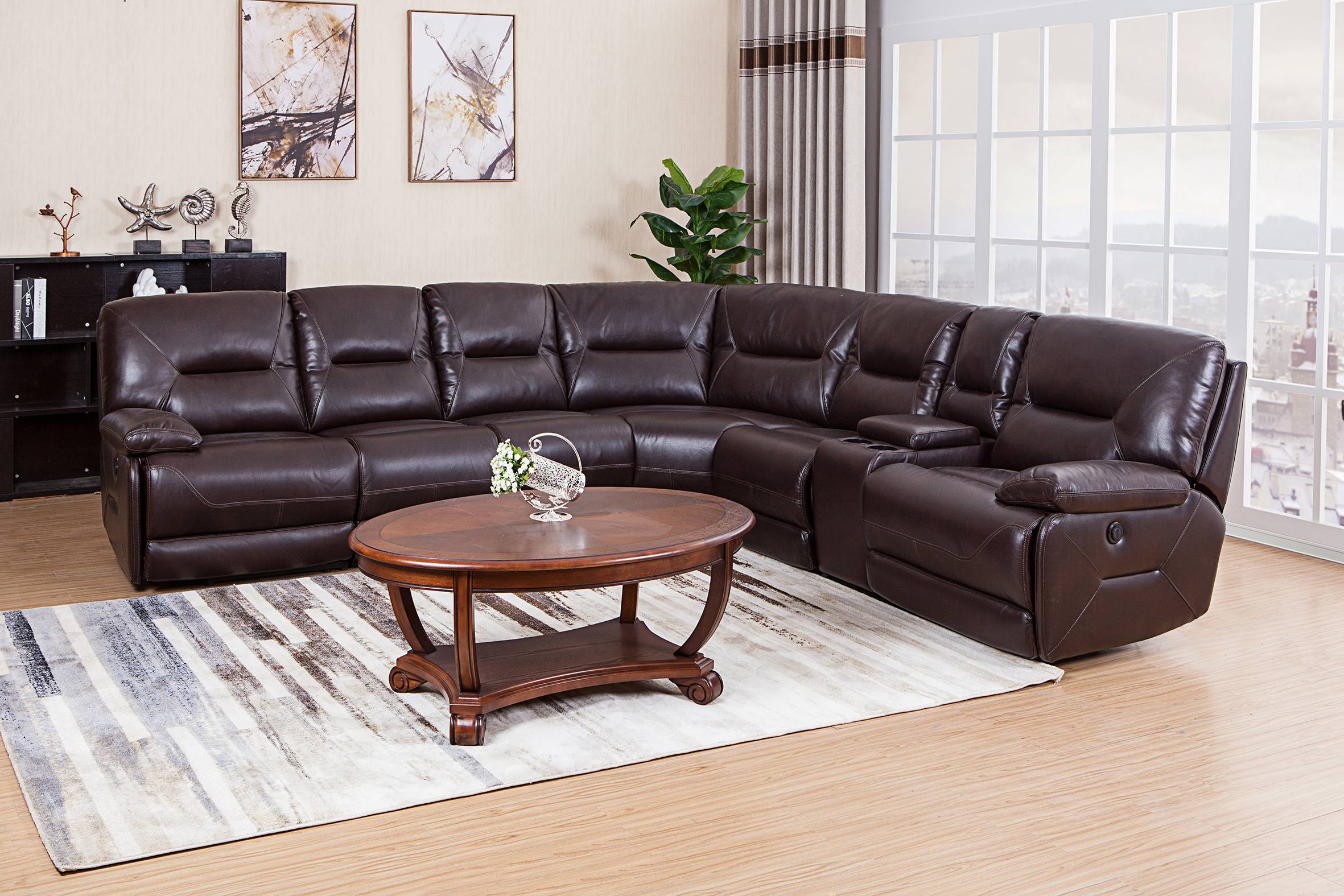 Royal living room furniture leather recliner sectional sofa with cup holder