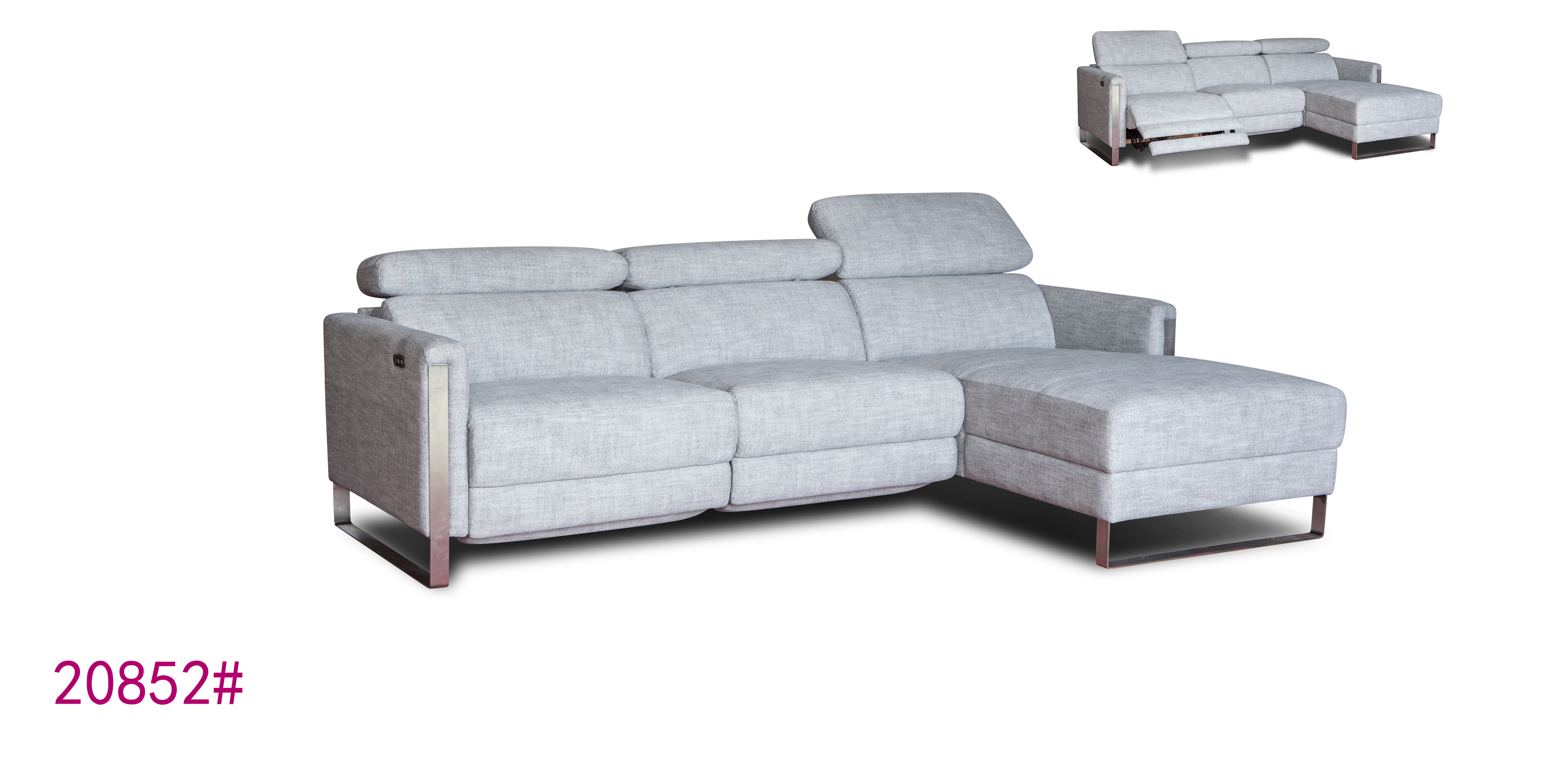 Nordic modern design grey fabric recliner sofa set