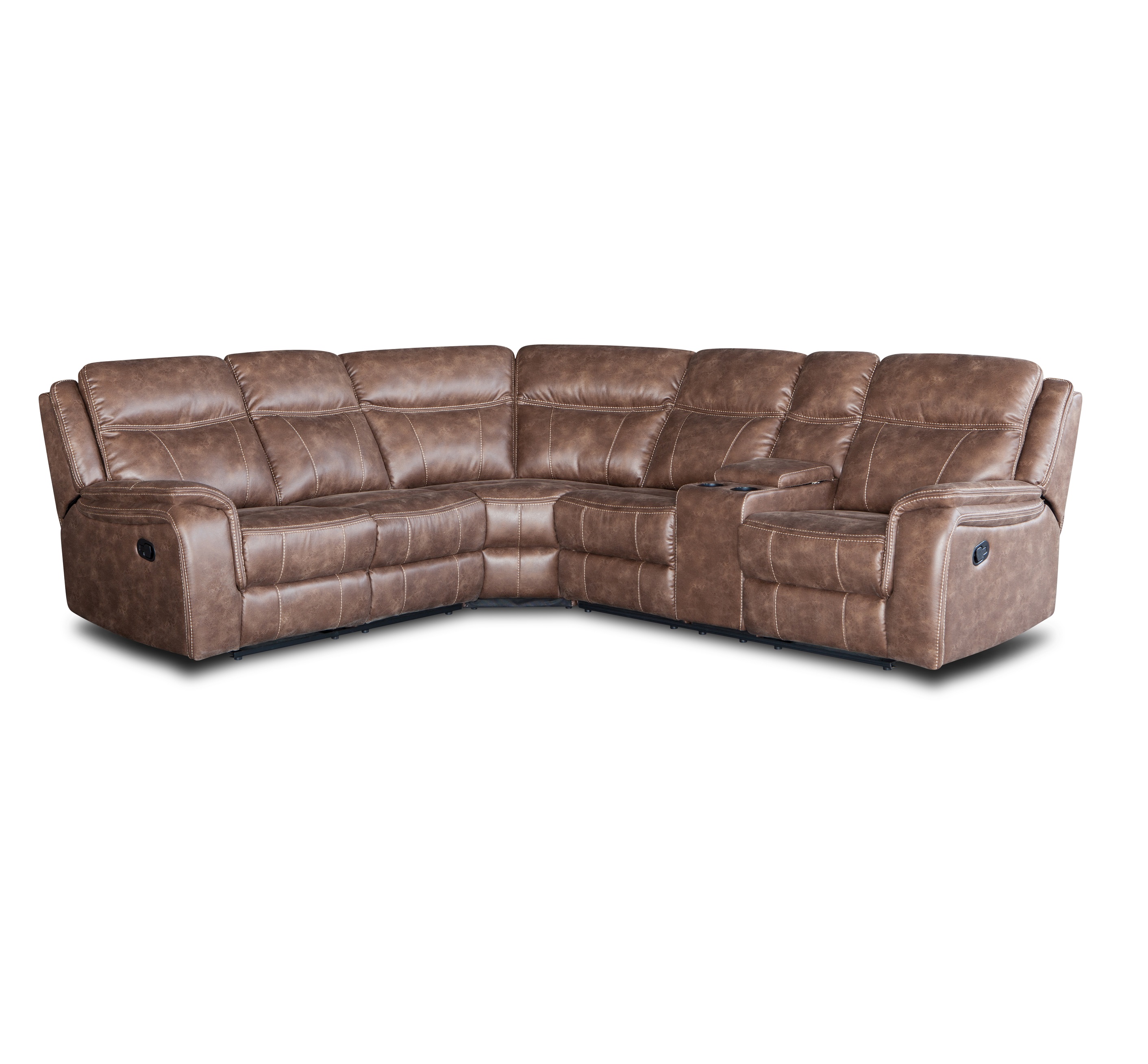 Functional 5 seat u shape brown leather recliner sofa with cup holder
