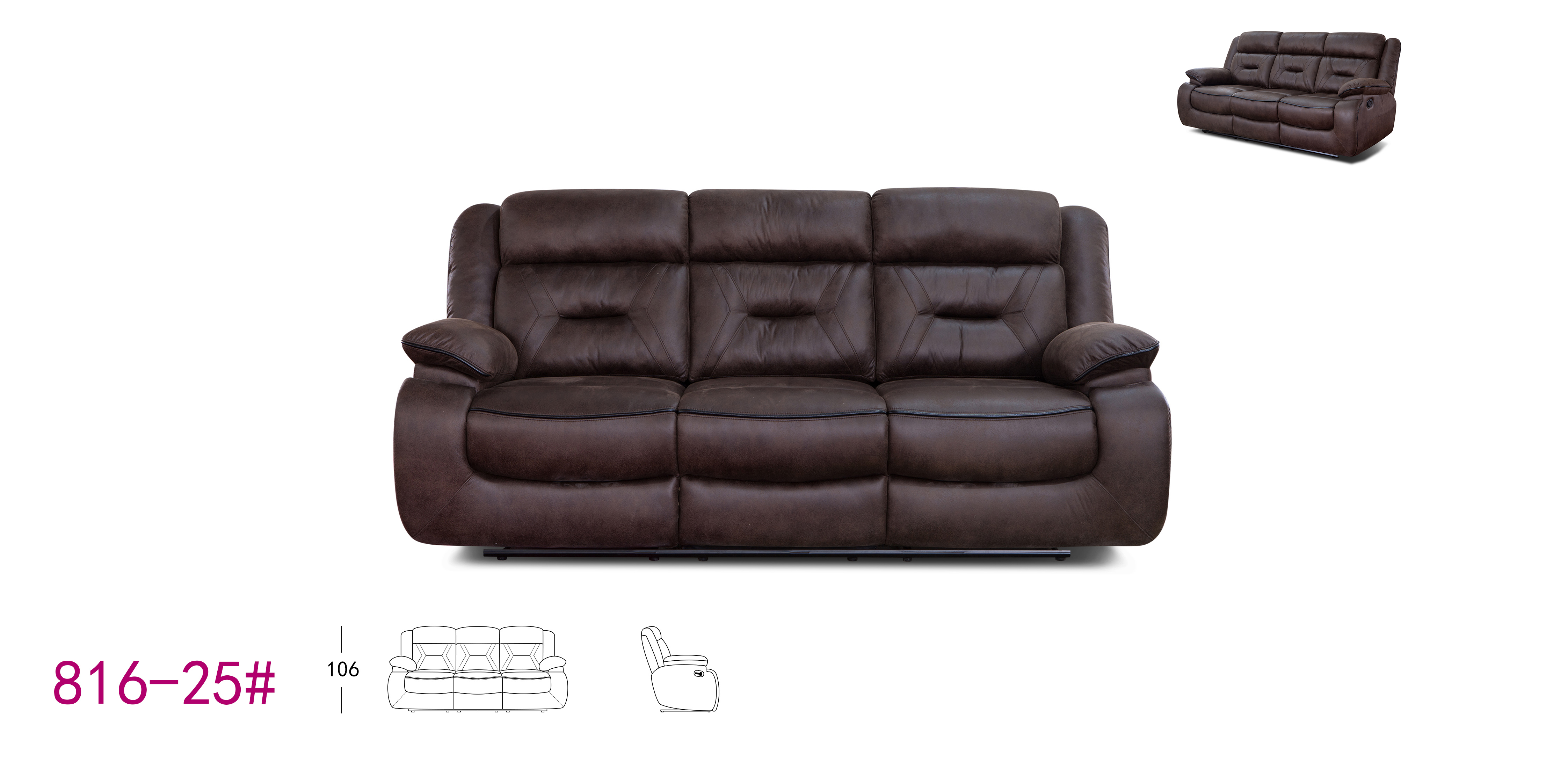 Popular Design for Electric Recliner Sofa - Home cinema leather recliner relax 3 seater sofa electric – Chuan Yang detail pictures