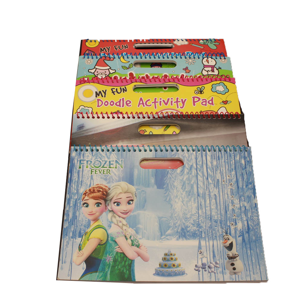 Funny activity pad ,sprial drawing book with hot stamp printing and glitters